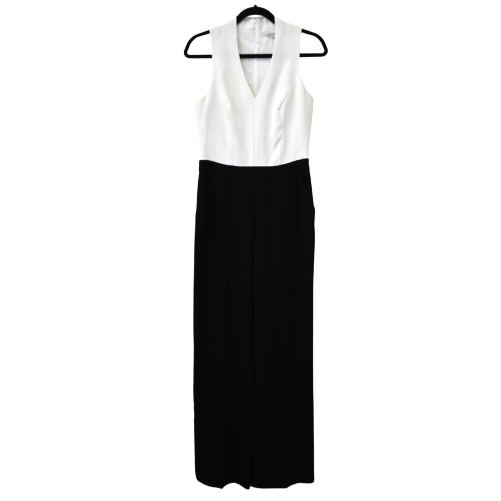 Trina Turk Moore White Black Sleeveless Straight Leg Jumpsuit Size 4